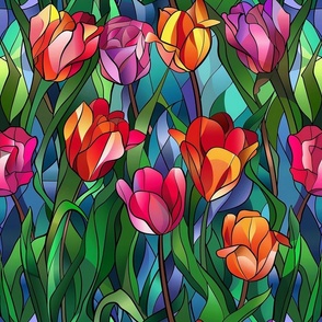 Bigger Colorful Stained Glass Tulips