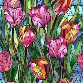 Smaller Stained Glass Tulips in Lavender and Pink