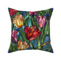 Bigger Stained Glass Colorful Tulips