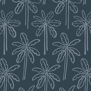 Tropical Palm Trees | Small Scale | Dark Blue, Powder Blue