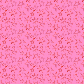 Red Watercolour Stars and Starfish on Pink - Small Print