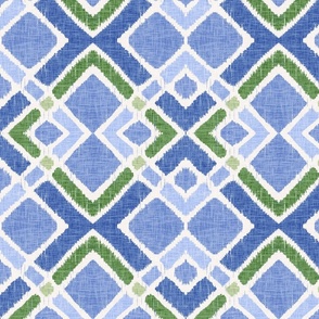 French Blue and Green Ikat plaid