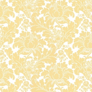 1906 Acanthus and Floral Damask Yellow on White
