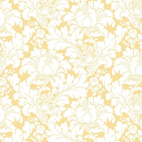 1906 Acanthus and Floral Damask White on Yellow