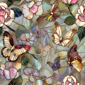 Stained Glass Butterflies and Flowers