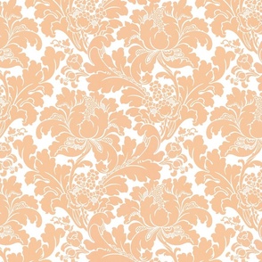 1906 Acanthus and Floral Damask Peach on White