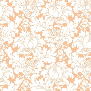 1906 Acanthus and Floral Damask White on Peach 