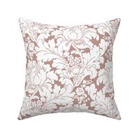 1906 Acanthus and Floral Damask White on Dusty Rose Pink