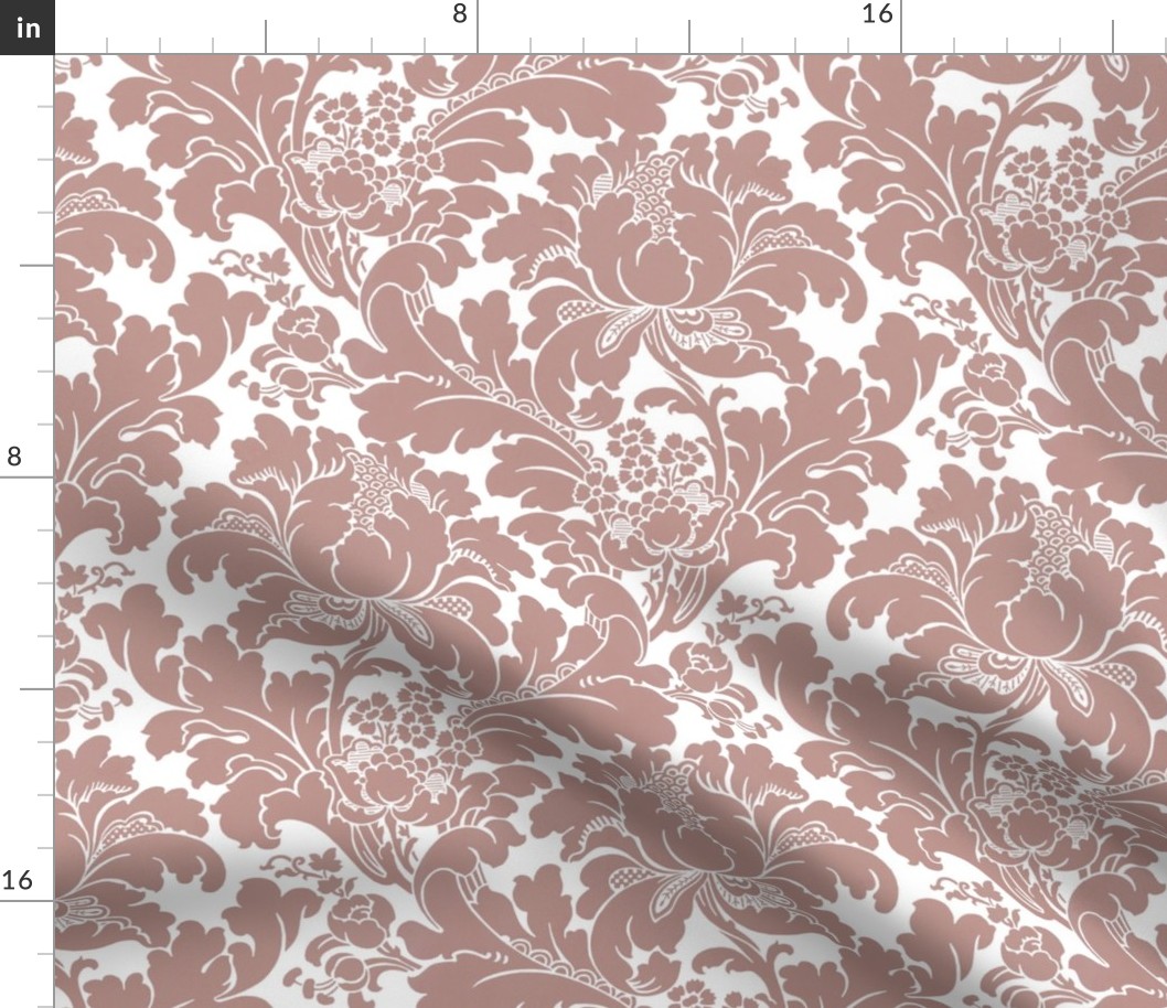 1906 Acanthus and Floral Damask Dusty Rose Pink on White