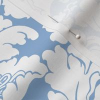 1906 Acanthus and Floral Damask White on Light Blue 