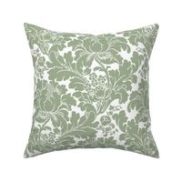 1906 Acanthus and Floral Damask Sage Green on White