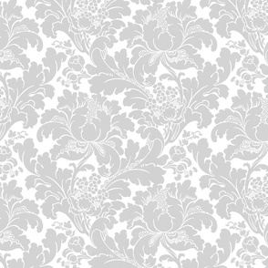 1906 Acanthus and Floral Damask Gray on White