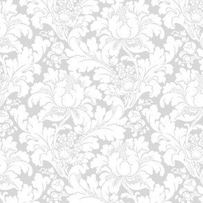 1906 Acanthus and Floral Damask White on Gray 