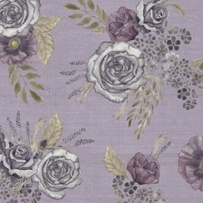 Roses and Poppies on light Purple