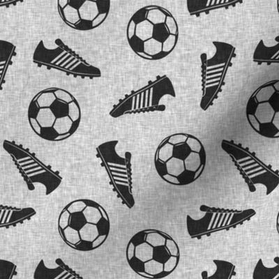 (1 1/2" soccer balls) Soccer balls and cleats - grey linen - soccer gear - LAD19