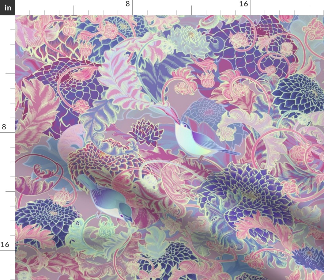 pastel magic wild songbird psychedelic garden floral 24": color rework