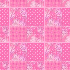 bright pink patchwork of floral fabric scraps