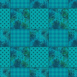 blue floral ethnic patchwork pattern