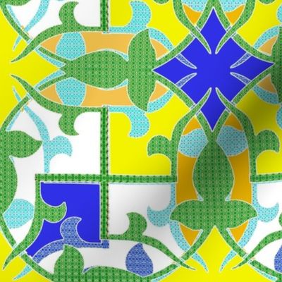 Lime Green Blue and White Islamic Circle Tile 