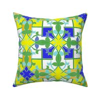 Lime Green Blue and White Islamic Circle Tile 