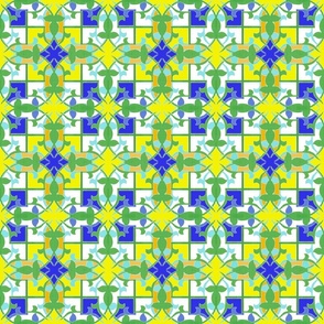 Lime Green Blue and White Islamic Circle Tile Small   