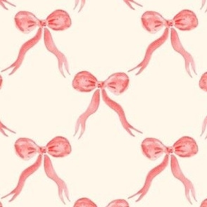 Pink watercolor coquette balletcore bow trellis on warm cream white for girls