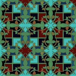 Green Blue Maroon and Gold Islamic Circle Tile 