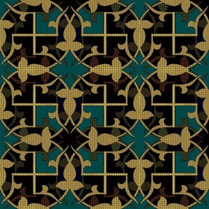 Gold and Teal Islamic Circle Tile   