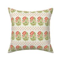 Floral small boteh watercolor hand painted motif with geometric diamond floral terra on green mist