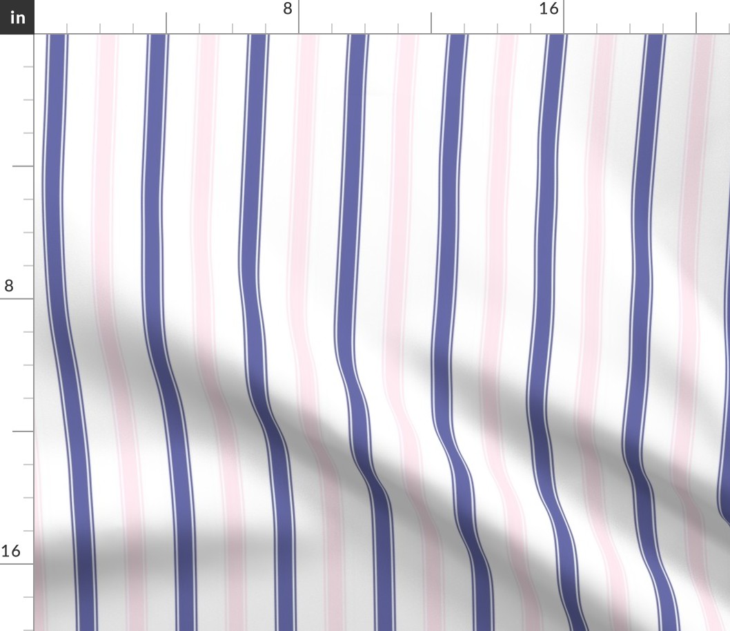 Light Pink and Navy Blue Ticking Stripes Vertical