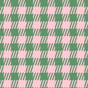 [L] Retro Preppy Sportswear Checkered - Pink Old Green P2403818