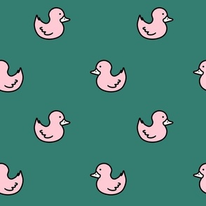[L] Silly Retro Rubber Ducks - Vintage Green Pink P240405