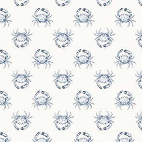 Small Two Direction Coastal Watercolor Monochrome Blue Grey Crustacean Crabs with Warm White (#fbfaf6) Background