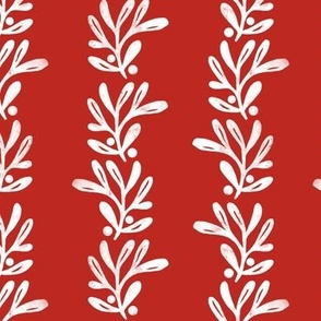 (small) rustic texture blockprint mistletoe poppy red white