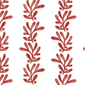 (small) rustic texture blockprint mistletoe poppy red white