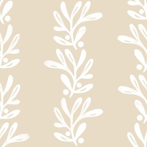 rustic texture blockprint mistletoe antique white beige