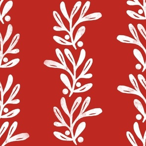 rustic texture blockprint mistletoe poppy red white