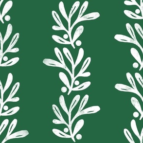 rustic texture blockprint mistletoe emerald green white