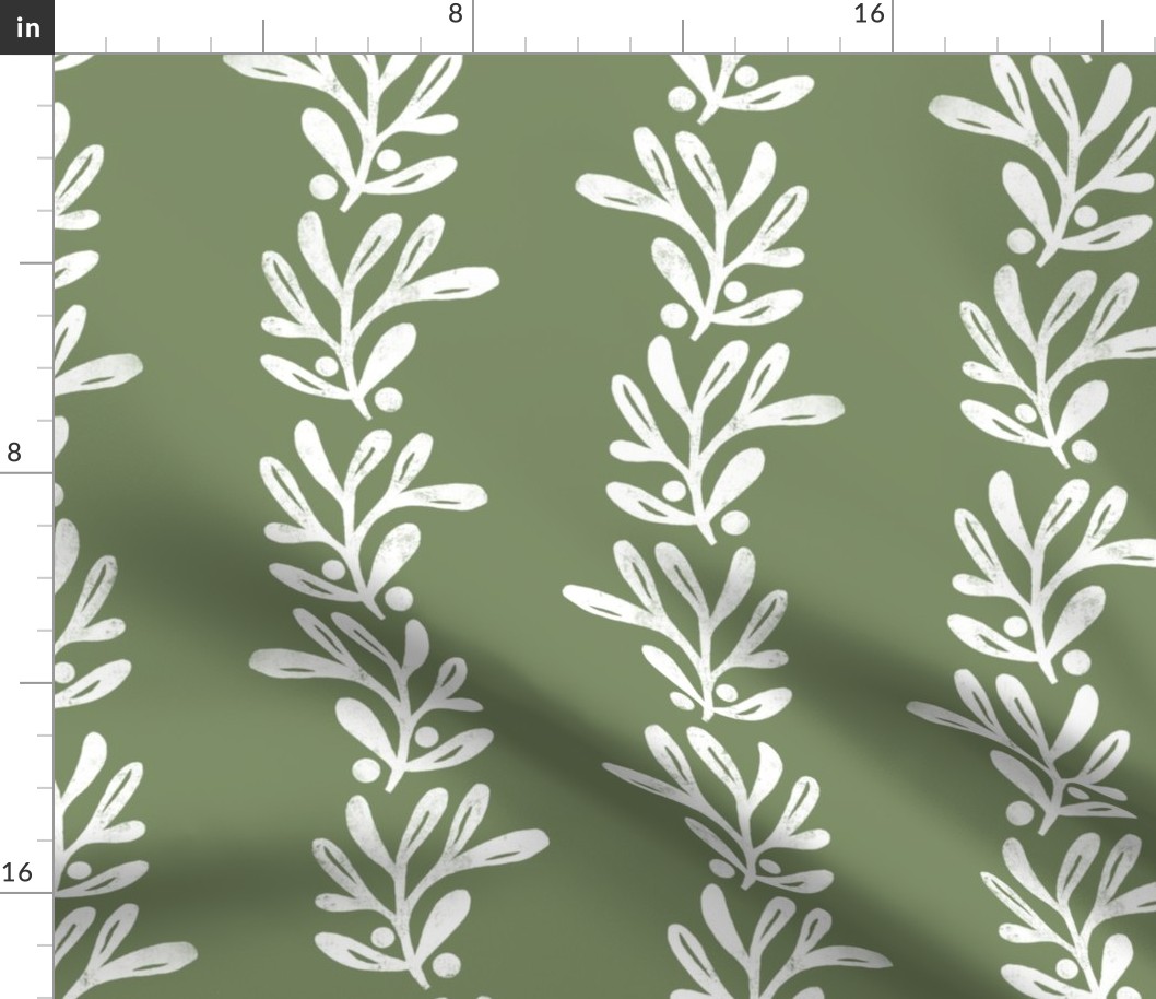 rustic texture blockprint mistletoe sage green white