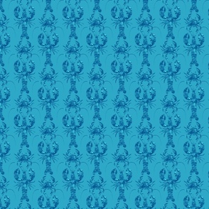 Textured lobsters and crabs on cerulean blue | small