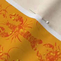 bright red lobsters and crabs on marigold | small