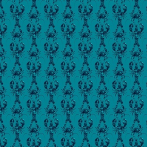 Textured lobsters and crabs on dark green blue | small