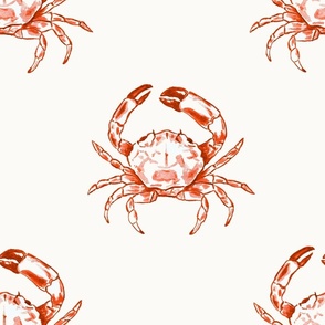 Large Coastal Watercolor Monochrome Orange Rust Red Crustacean Crabs with Warm White (#fbfaf6) Background