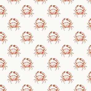 Small Coastal Watercolor Monochrome Orange Rust Red Crustacean Crabs with Warm White (#fbfaf6) Background