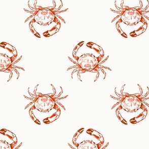 Medium Two Direction Coastal Watercolor Monochrome Orange Rust Red Crustacean Crabs with Warm White (#fbfaf6) Background