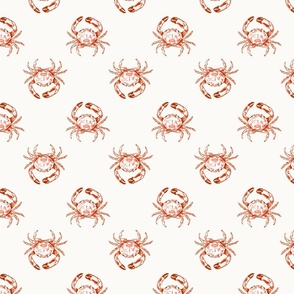 Small Two Direction Coastal Watercolor Monochrome Orange Rust Red Crustacean Crabs with Warm White (#fbfaf6) Background