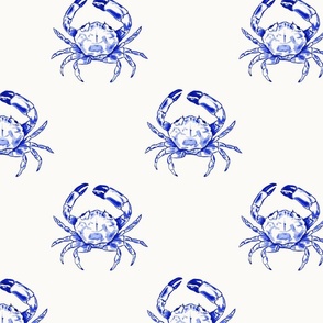 Medium Coastal Watercolor Monochrome Ultramarine Blue Crustacean Crabs with Warm White (#fbfaf6) Background