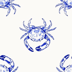 Large Two Direction Coastal Watercolor Monochrome Ultramarine Blue Crustacean Crabs with Warm White (#fbfaf6) Background