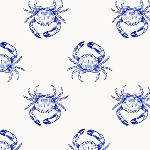Medium Two Direction Coastal Watercolor Monochrome Ultramarine Blue Crustacean Crabs with Warm White (#fbfaf6) Background