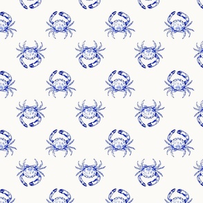 Small Two Direction Coastal Watercolor Monochrome Ultramarine Blue Crustacean Crabs with Warm White (#fbfaf6) Background